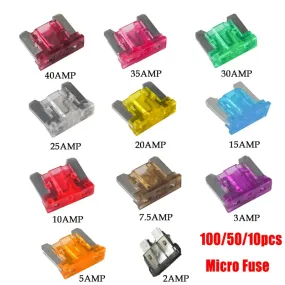 100/50/10pcs Micro Car Fuses Automotive Blade Type Mini Fuse Assortment Blade Fuse Set 2A 3A 5A 7.5A 10A 15A 20A 25A 30A 35A 40A