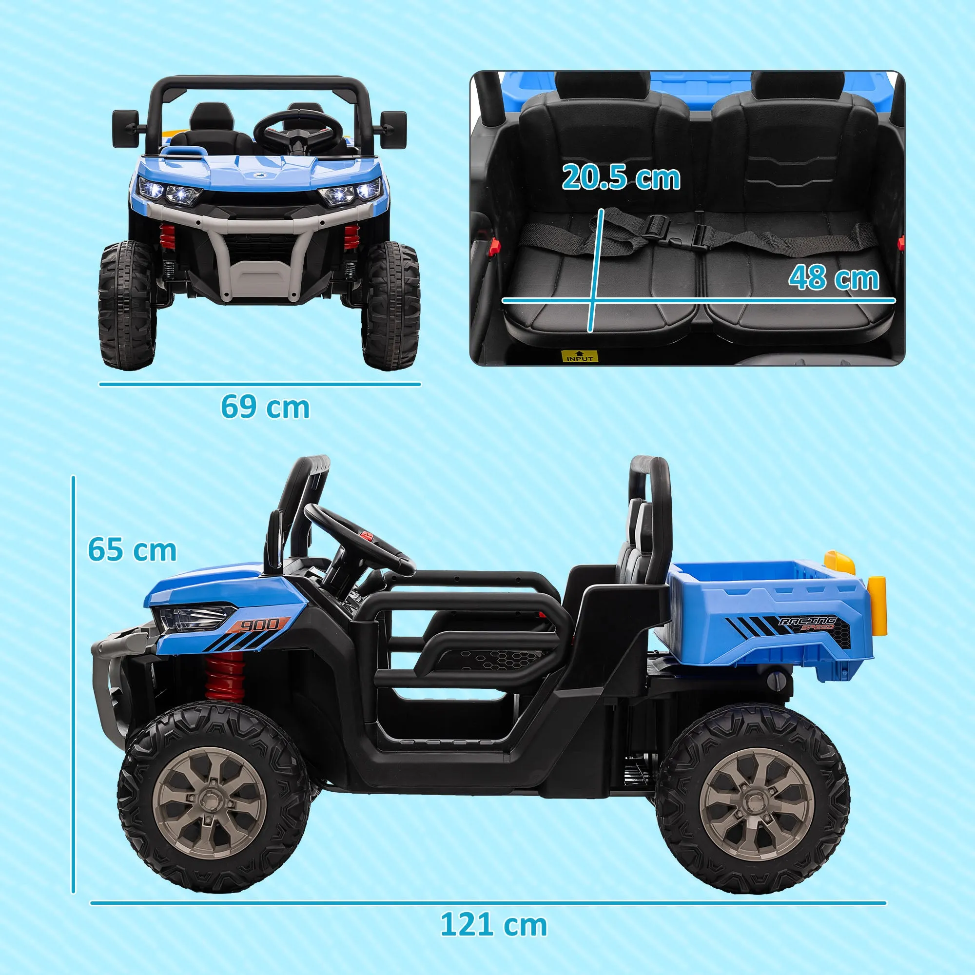 12V Two-Seater Kids Electric Ride-On Car w/ Electric Bucket - Blue