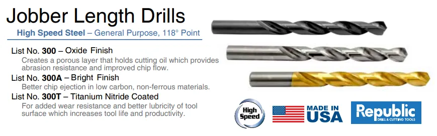 15pc 1/16-1/2X32 BRIGHT JOBBER SET High Speed Steel – General Purpose, 118° Point Fractional Jobber Drill Set Delivered in Huot Metal Case Made in the USA