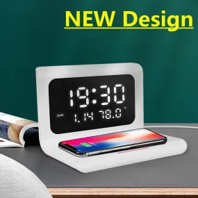 15W Wireless Charger Pad Stand with Alarm Clock Thermometer