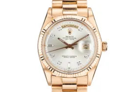 1972 Rolex Rose Gold Day Date 1803 Factory Diamond Silver Dial