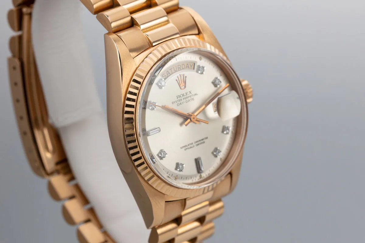 1972 Rolex Rose Gold Day Date 1803 Factory Diamond Silver Dial