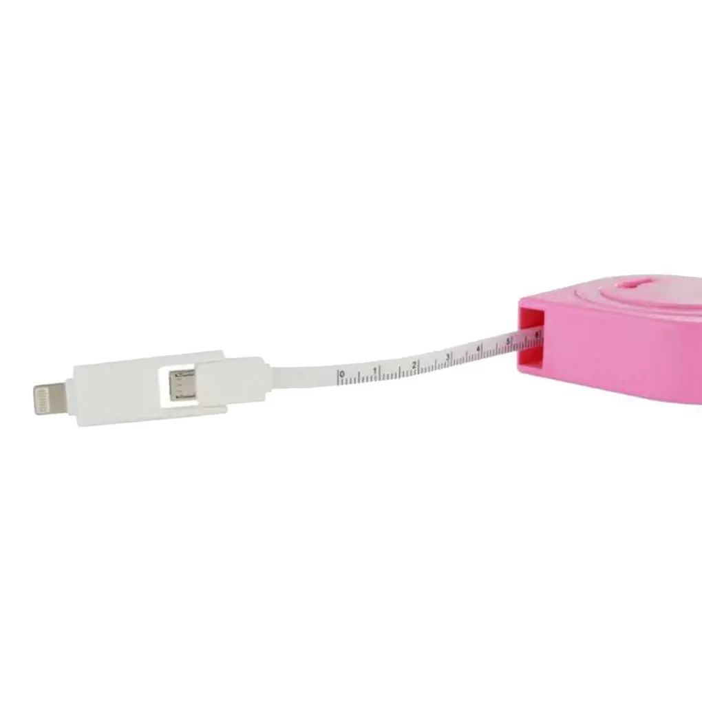 2 in 1 Retractable Tape Measure Style Micro USB Data Charge Cable for iOS Android 4 Color Available