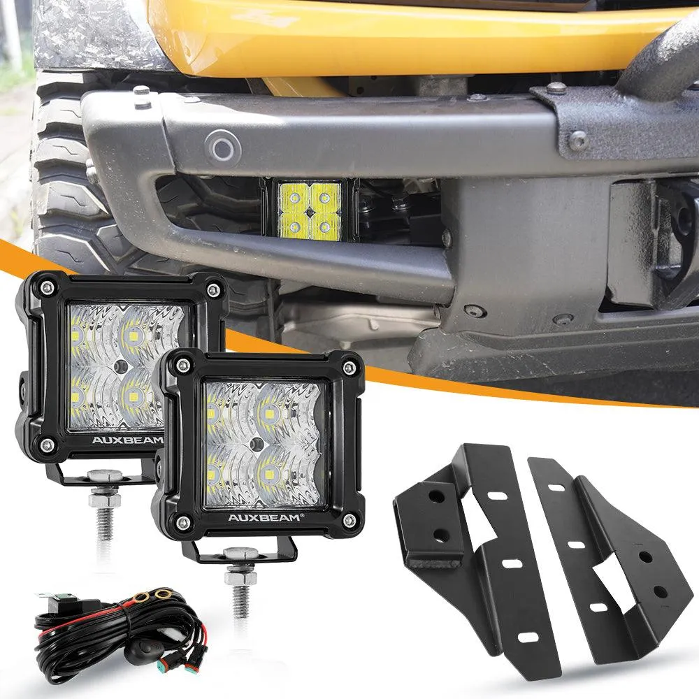 3 Inch 20W Flood LED Pods Light with Front Bumper Fog Light Mount Brackets For Ford Bronco 2021 2022