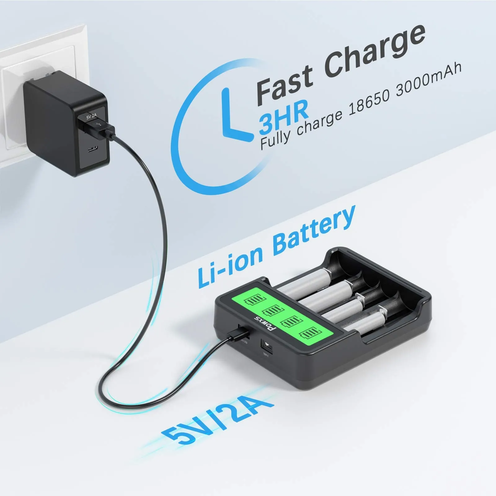 4 Slots Universal Lithium Battery Charger for 3.7V Lithium Rechargeable Batteries