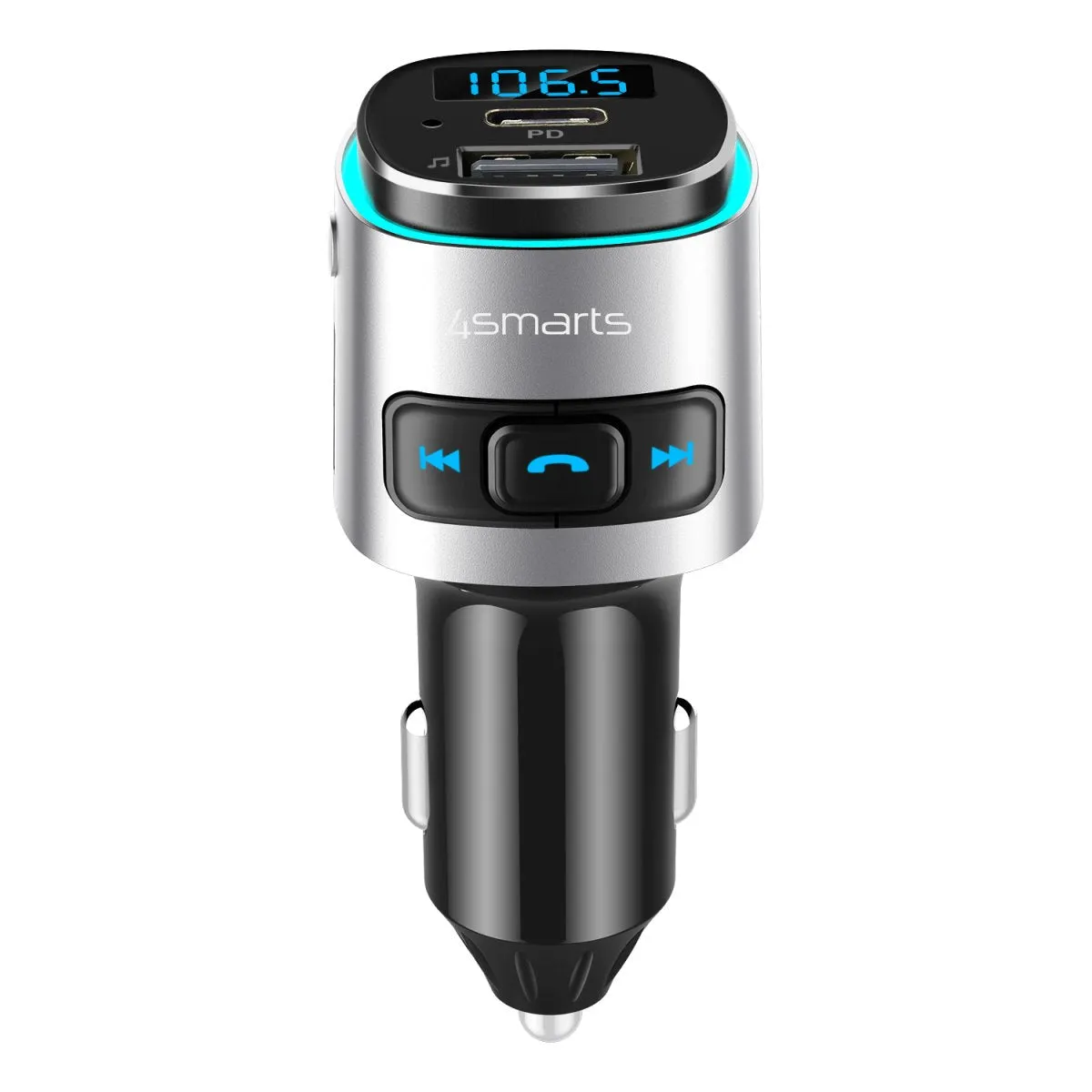 4smarts Media & Assist 2 - Biloplader m. USB-C (PD) / USB-A & Bluetooth FM Transmitter - Sølv