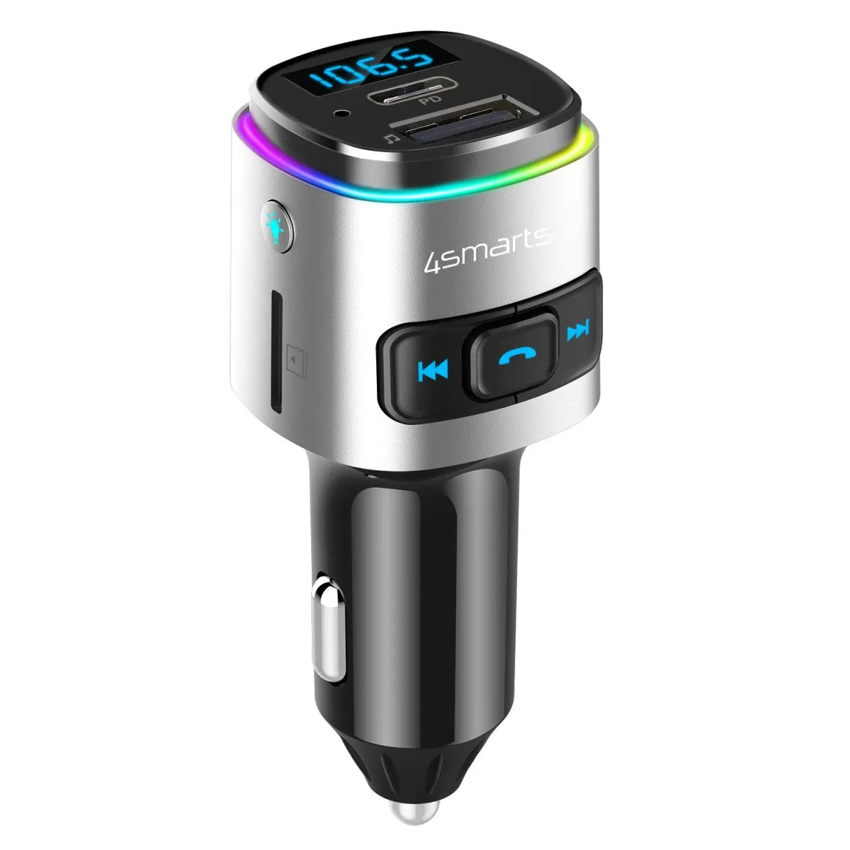 4smarts Media & Assist 2 - Biloplader m. USB-C (PD) / USB-A & Bluetooth FM Transmitter - Sølv