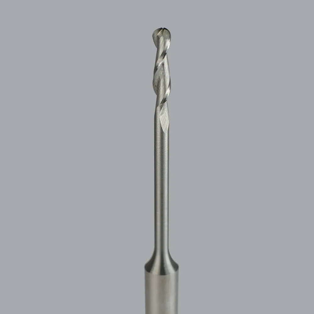 52-240BL, 0.125" Dia, 0.5" LOC, 0.25" Shank Dia, 3" OAL, 2 Flute Upcut Ballnose Router Bit