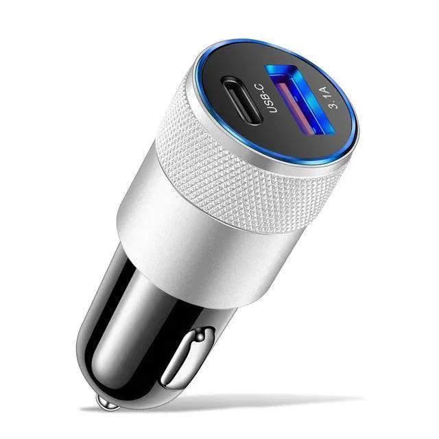 66W Dual USB Car Charger with Type C Fast Charging: High-Speed Adapter - Cigarette Lighter Socket