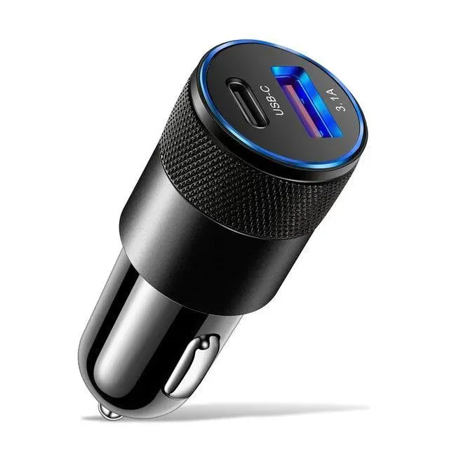 66W Dual USB Car Charger with Type C Fast Charging: High-Speed Adapter - Cigarette Lighter Socket