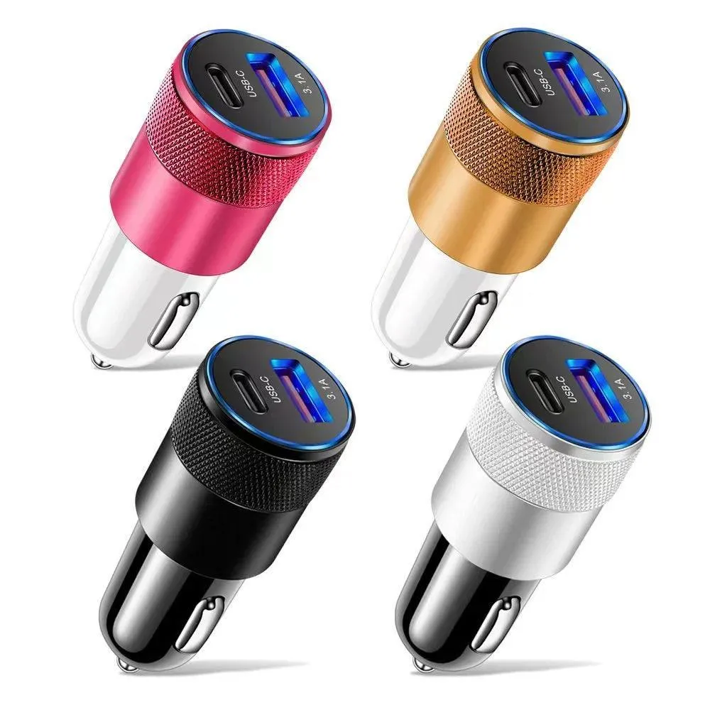 66W Dual USB Car Charger with Type C Fast Charging: High-Speed Adapter - Cigarette Lighter Socket