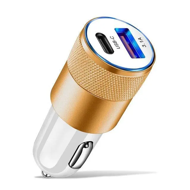 66W Dual USB Car Charger with Type C Fast Charging: High-Speed Adapter - Cigarette Lighter Socket