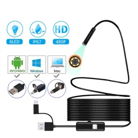 7mm Mini Endoscope Camera Waterproof 3 in 1 Endoscopio USB Android for Otg Type C Smartphone PC Snake Camera for Fish Finder Car