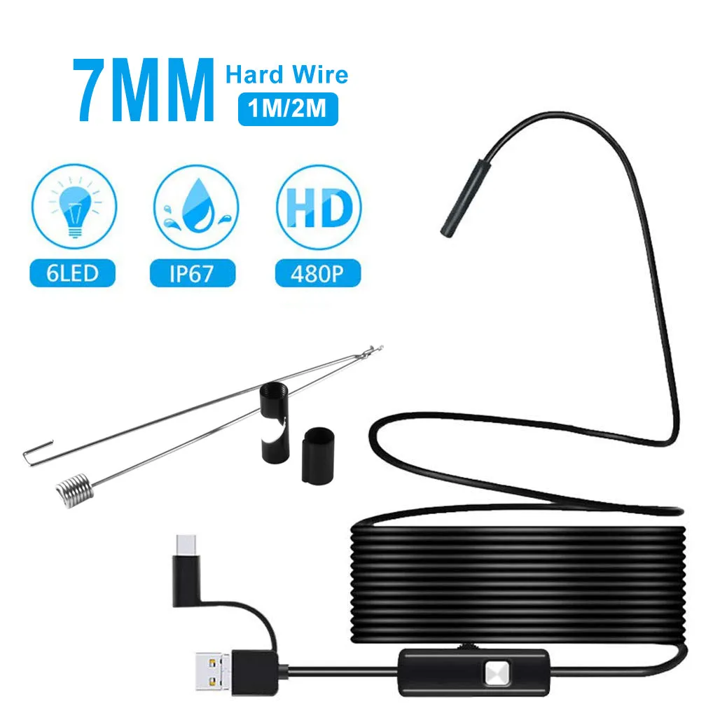 7mm Mini Endoscope Camera Waterproof 3 in 1 Endoscopio USB Android for Otg Type C Smartphone PC Snake Camera for Fish Finder Car