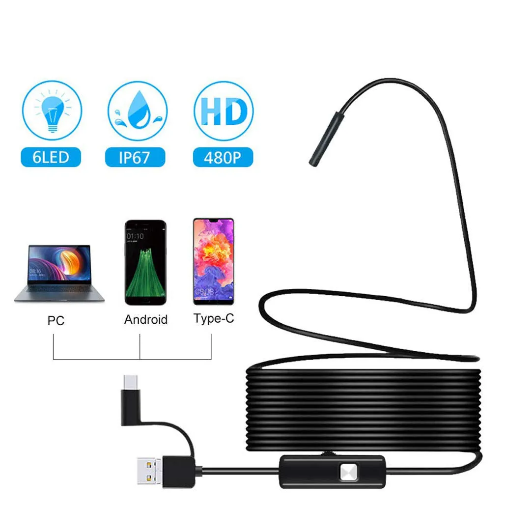 7mm Mini Endoscope Camera Waterproof 3 in 1 Endoscopio USB Android for Otg Type C Smartphone PC Snake Camera for Fish Finder Car