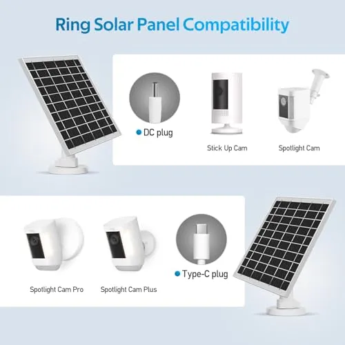 7W Solar Panel for Ring Camera, USB Ring Solar Panel for Security Camera with DC Port Charger, Ring Solar Charger Compatible for Ring Stick Up Cam