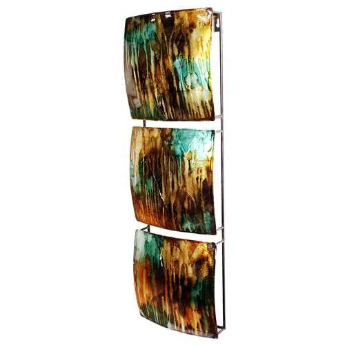 8" X 2.75" X 24.5" Turquoise Copper And Bronze Metal Vertical 3 Panel Metal Wall Decor