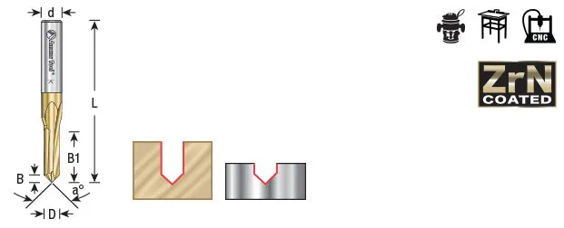 90° Engraving CNC Router Bits for V Grooving | 3⁄8 Dia x 3⁄4 x 3⁄8 Shank | 45614 | 738685444566