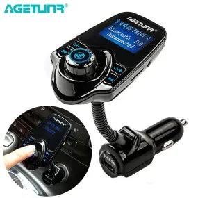 AGETUNR Bluetooth Car Kit Handsfree Set FM Transmitter MP3 Music Player 5V 2.1A USB Car Charger Support Micro SD Card 4G-32G