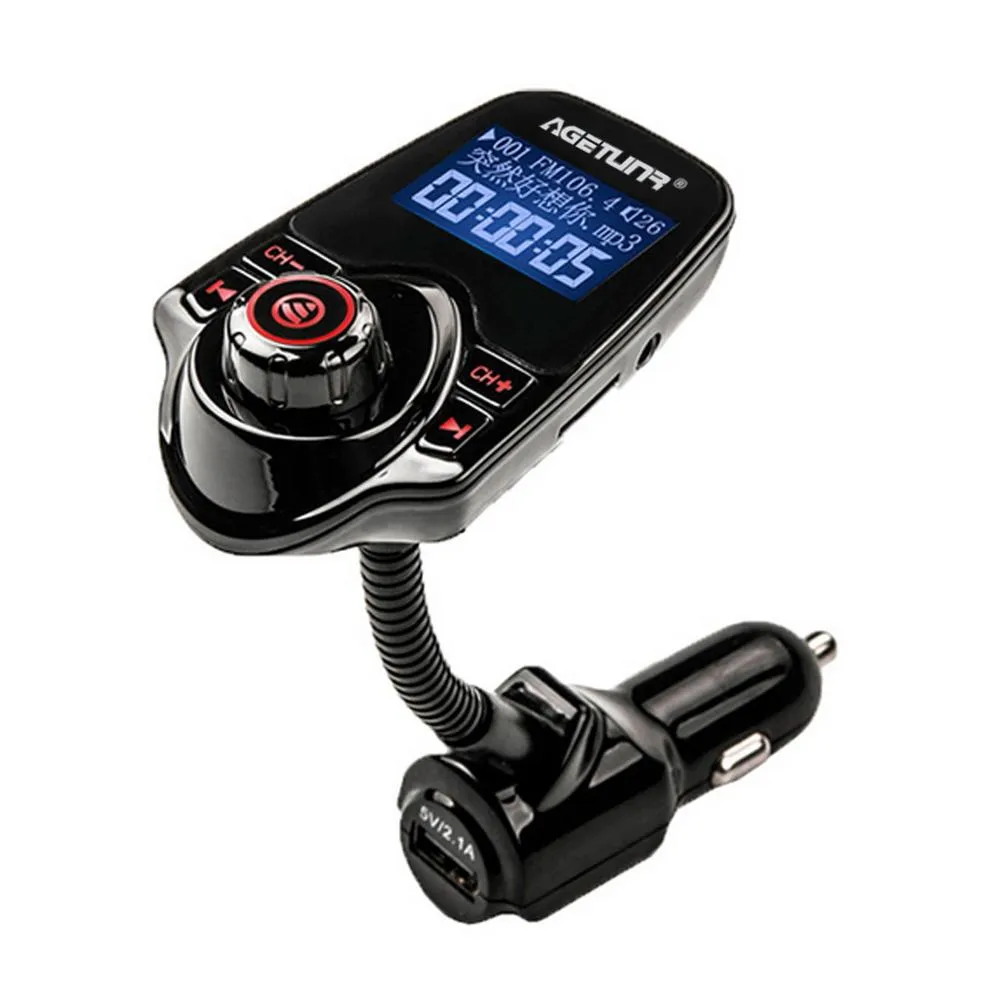 AGETUNR Bluetooth Car Kit Handsfree Set FM Transmitter MP3 Music Player 5V 2.1A USB Car Charger Support Micro SD Card 4G-32G