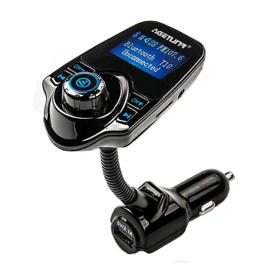 AGETUNR Bluetooth Car Kit Handsfree Set FM Transmitter MP3 Music Player 5V 2.1A USB Car Charger Support Micro SD Card 4G-32G