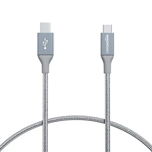 Amazon Basics Double Braided Nylon USB Type-C to Micro-B 2.0 Male Charger Cable | 1 foot, Dark Gray