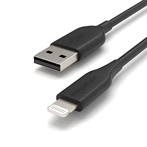 Amazon Basics USB-A to Lightning ABS Charger Cable, MFi Certified Charger for Apple iPhone 14 13 12 11 X Xs Pro, Pro Max, Plus, iPad, 6 Foot, Black