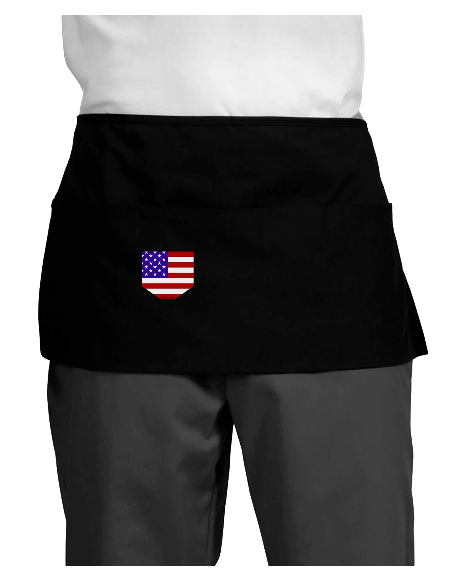 American Flag Faux Pocket Design Dark Adult Mini Waist Apron, Server Apron by TooLoud