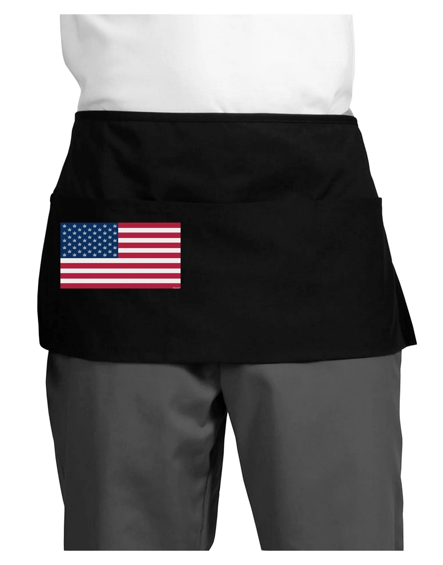 American Flag - Marijuana Leaf Dark Adult Mini Waist Apron, Server Apron