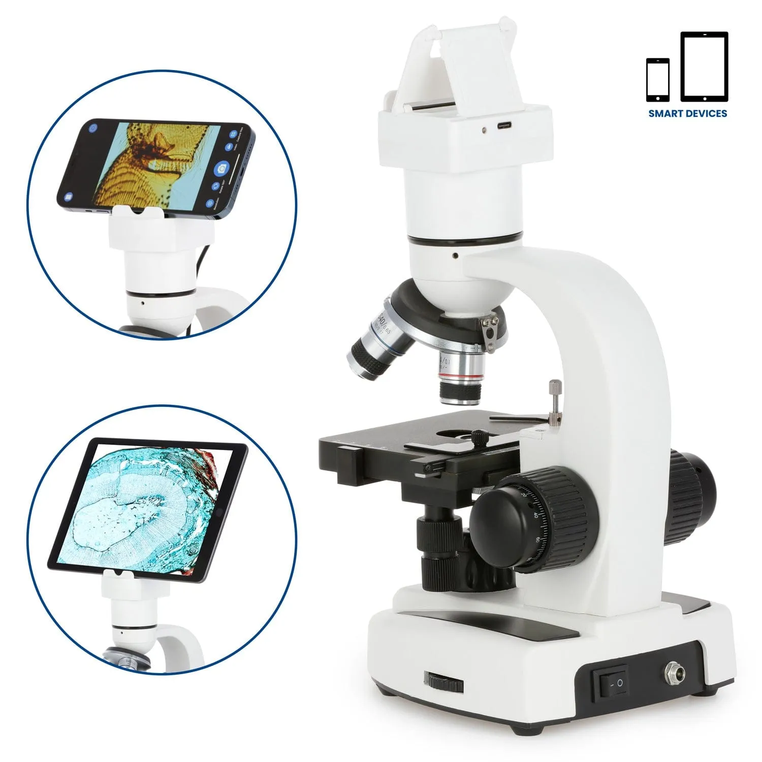 AmScope 2.0MP Wi-Fi Full HD 1080p Digital Compound Microscope with Mechanical Stage for Smart Devices