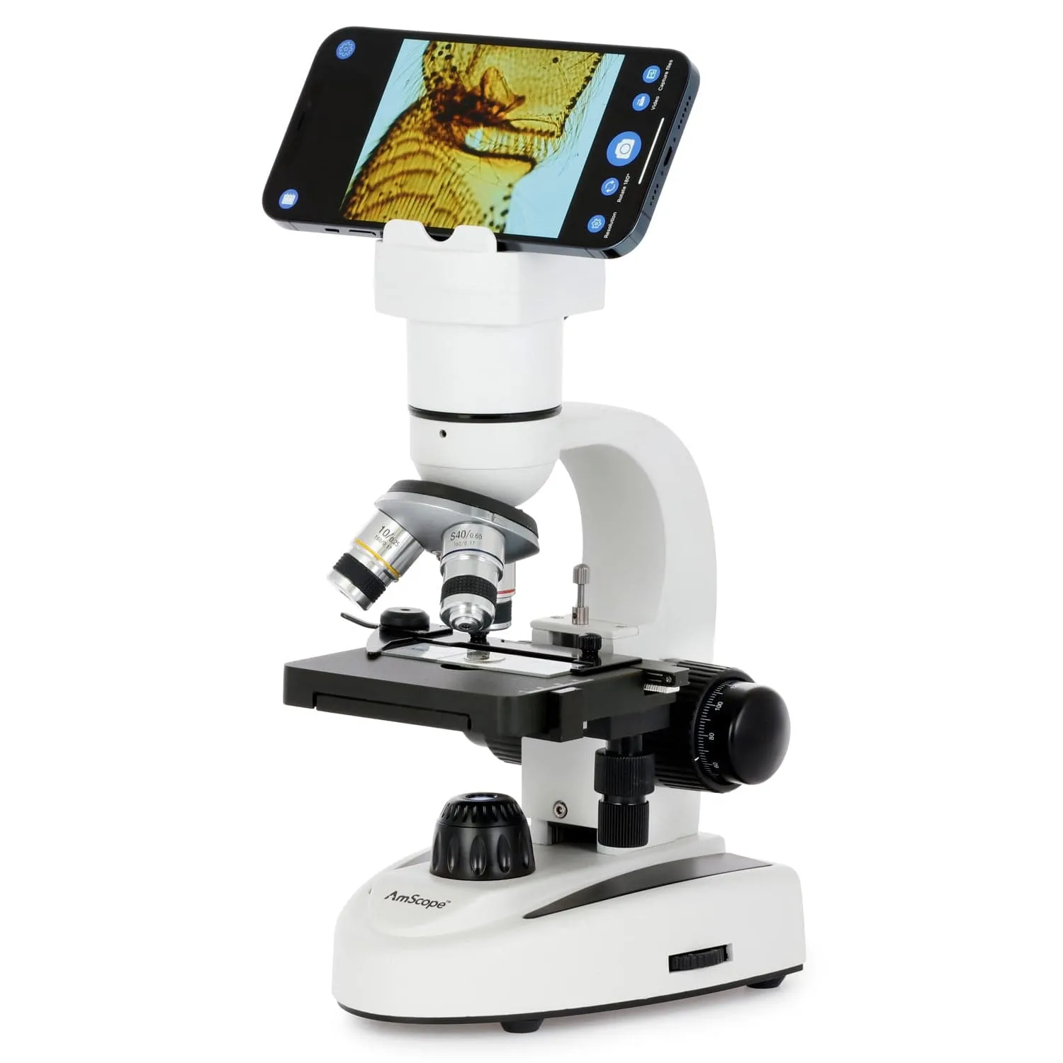 AmScope 2.0MP Wi-Fi Full HD 1080p Digital Compound Microscope with Mechanical Stage for Smart Devices