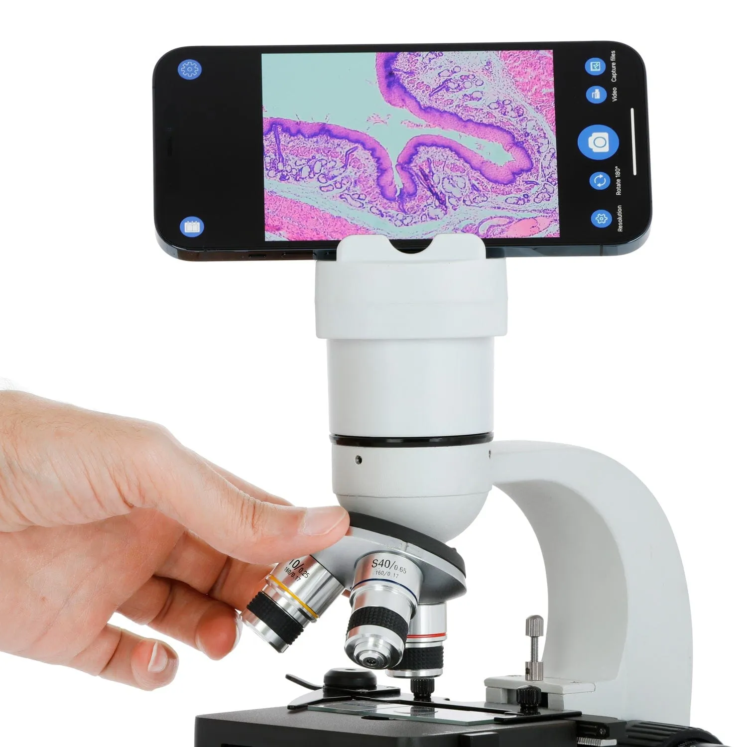 AmScope 2.0MP Wi-Fi Full HD 1080p Digital Compound Microscope with Mechanical Stage for Smart Devices