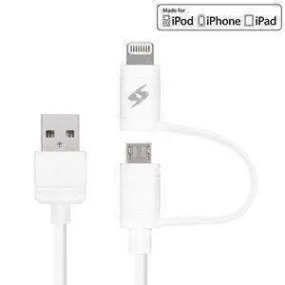 Amzer Apple MFi Certified 2-1 Sync & Charge Lightning cable with micro usb(3.2 Feet-1 Meter)-White