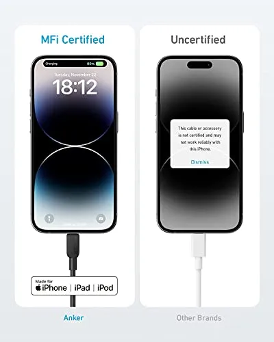 Anker 310 USB C to Lightning Cable (Black, 6ft), MFi Certified, Fast Charging Cable for iPhone 14 Plus 14 14 Pro Max 13 13 Pro 12 11 X XS XR (Charger Not Included)