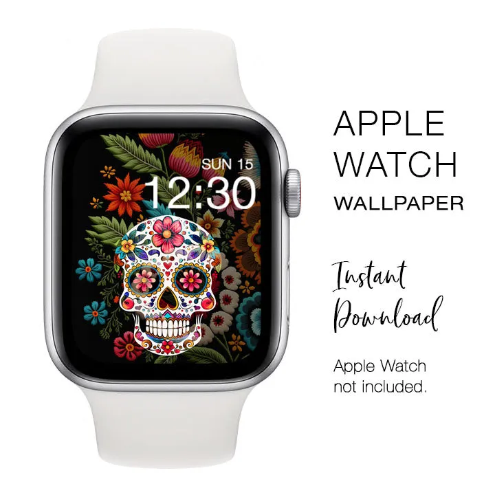 Apple Watch WALLPAPER - Sugar Skulls 2 dia de los muertos Mexican - Instant Download - Watch Background Apple Watch face design