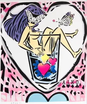 Aquarius Pink HPM Stencil Silkscreen Print by Lady Aiko