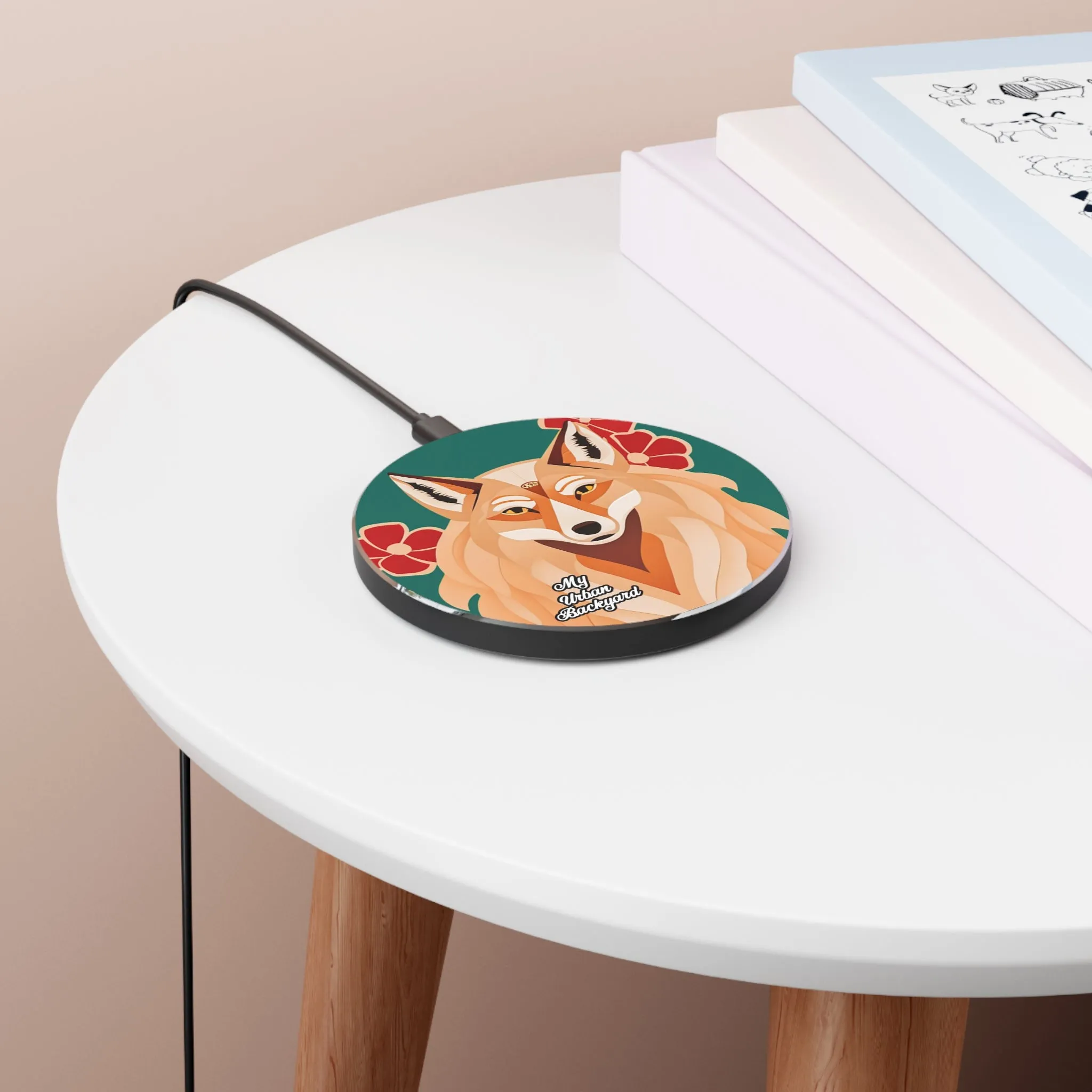 Art Deco Coyote, 10W Wireless Charger for iPhone, Android, Earbuds