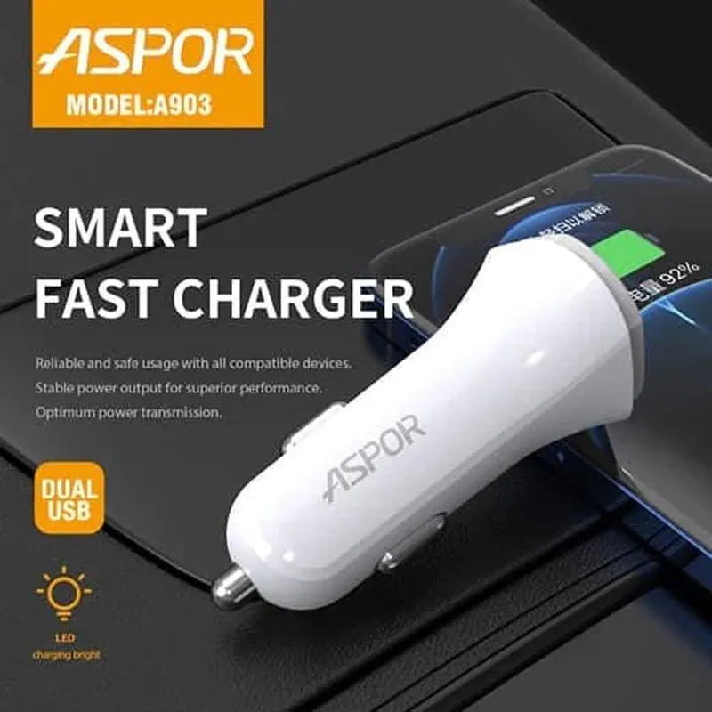 Aspor A903 2USB 3.4A Car Charger   Type C Cable