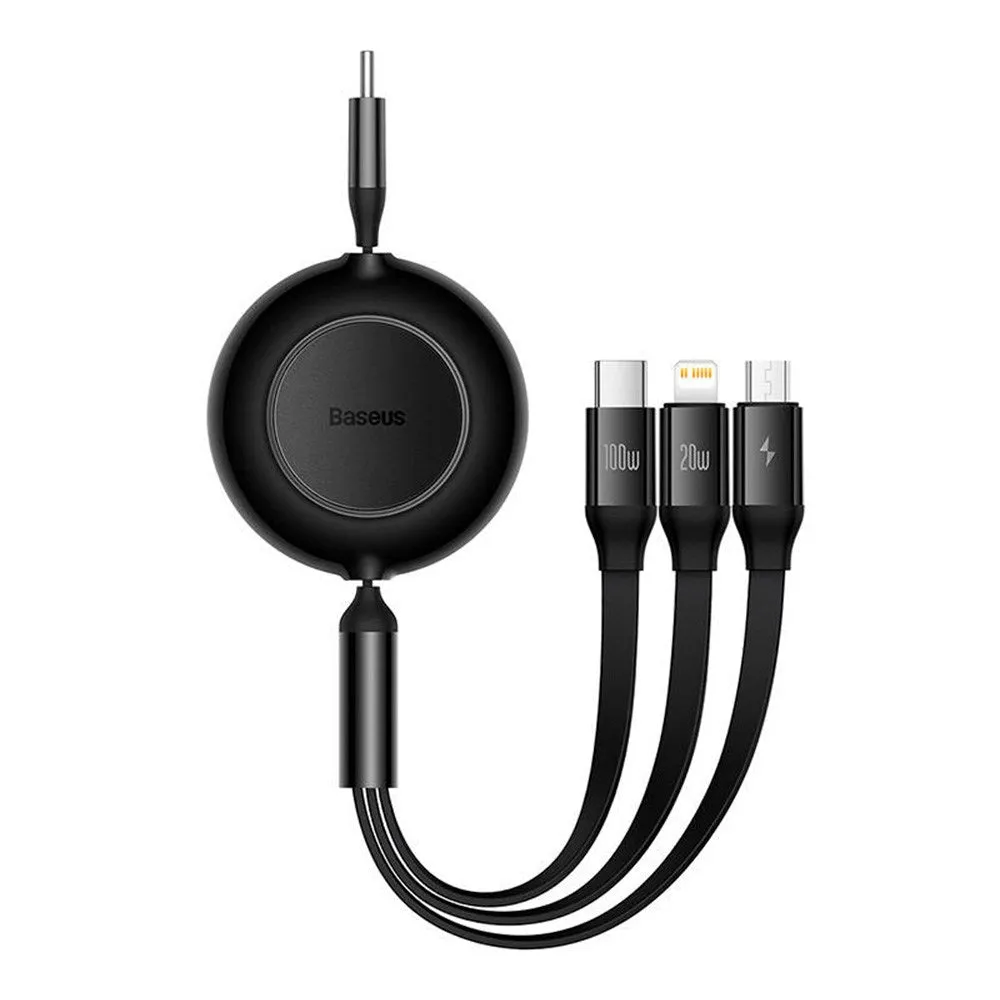 Baseus Bright Mirror 100W Multi 3-i-1 Kabel m. USB-C til USB-C, Micro-USB & Lightning - 1.1m - Sort