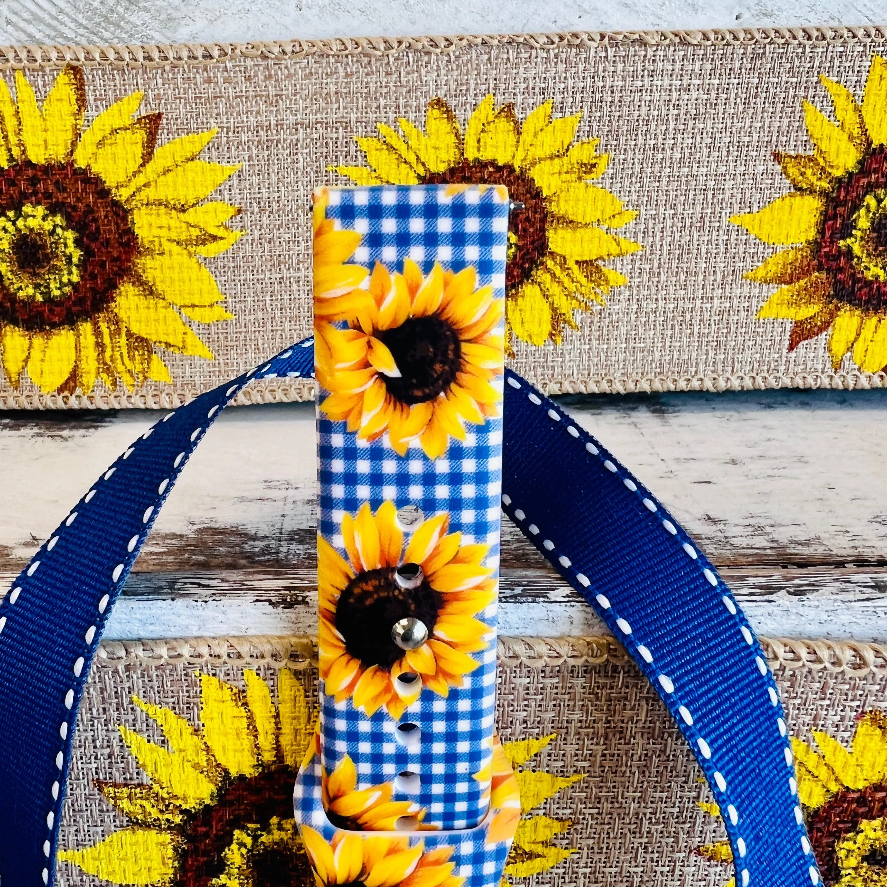 Blue Gingham Sunflower Print Silicone Band For Samsung Watch