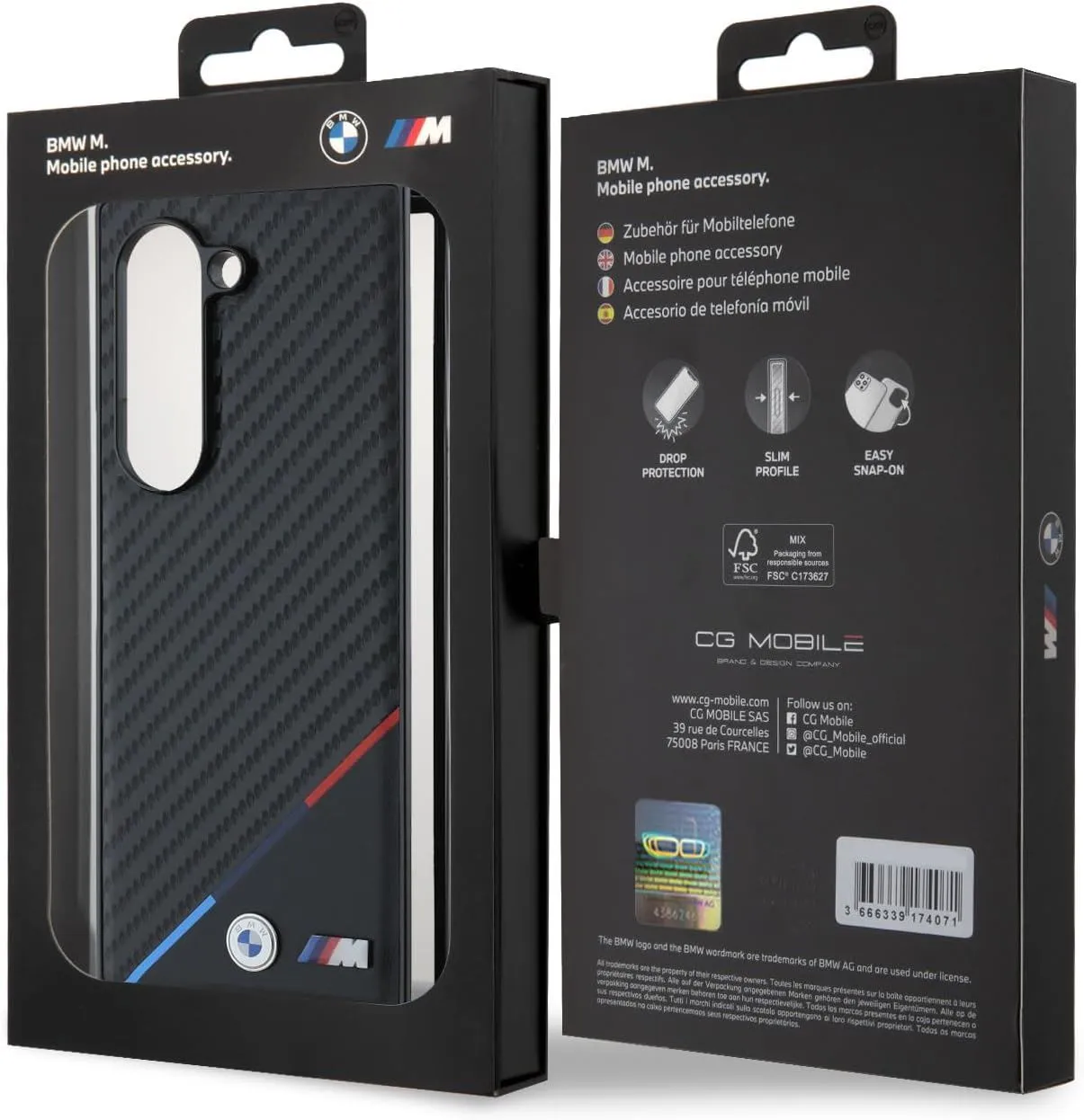 BMW Carbon Tricolour Case with MagSafe for Samsung Galaxy Z Fold 6 Black - BMHMZFD623PUDTK