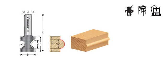 Bullnose Router Bit | 1⁄4 Radius x 1 Dia x 1 x 1⁄4" Shank | 51547 | 738685515471