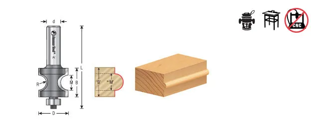 Bullnose Router Bit | 3⁄32 Radius x 21⁄32 Dia x 1⁄2 x 1⁄2"Shank | 51551 | 738685515518