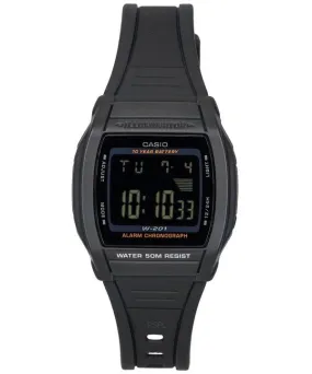 Casio Digital Sports Resin Strap Black Dial Quartz W-201-1B Men's Watch