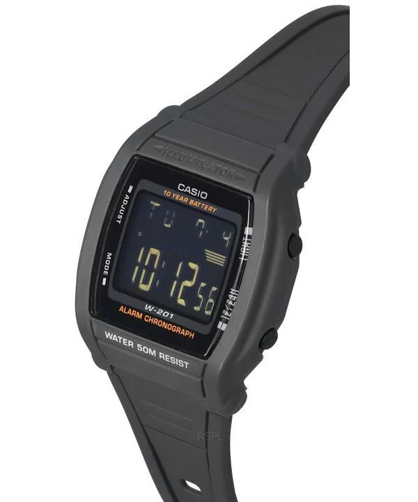 Casio Digital Sports Resin Strap Black Dial Quartz W-201-1B Men's Watch