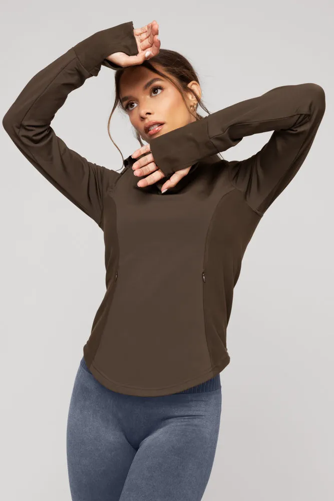 Chasing Pavements Mockneck Pullover - Dark Brown