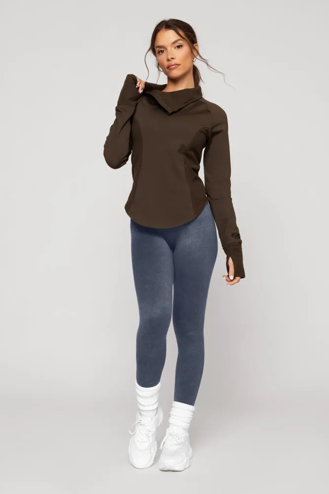 Chasing Pavements Mockneck Pullover - Dark Brown