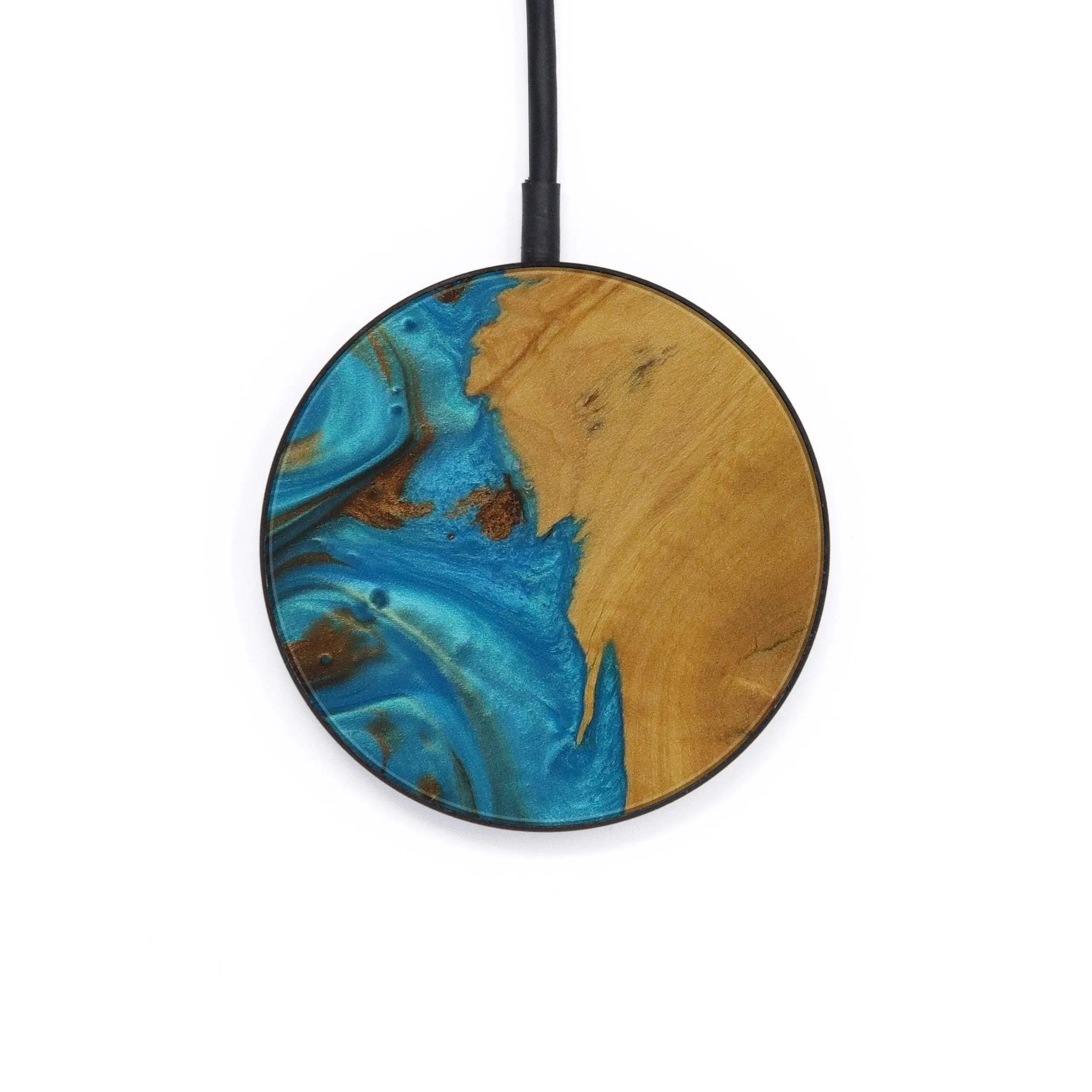 Circle Wood Resin Wireless Charger - Delvin (Teal & Gold, 590798)