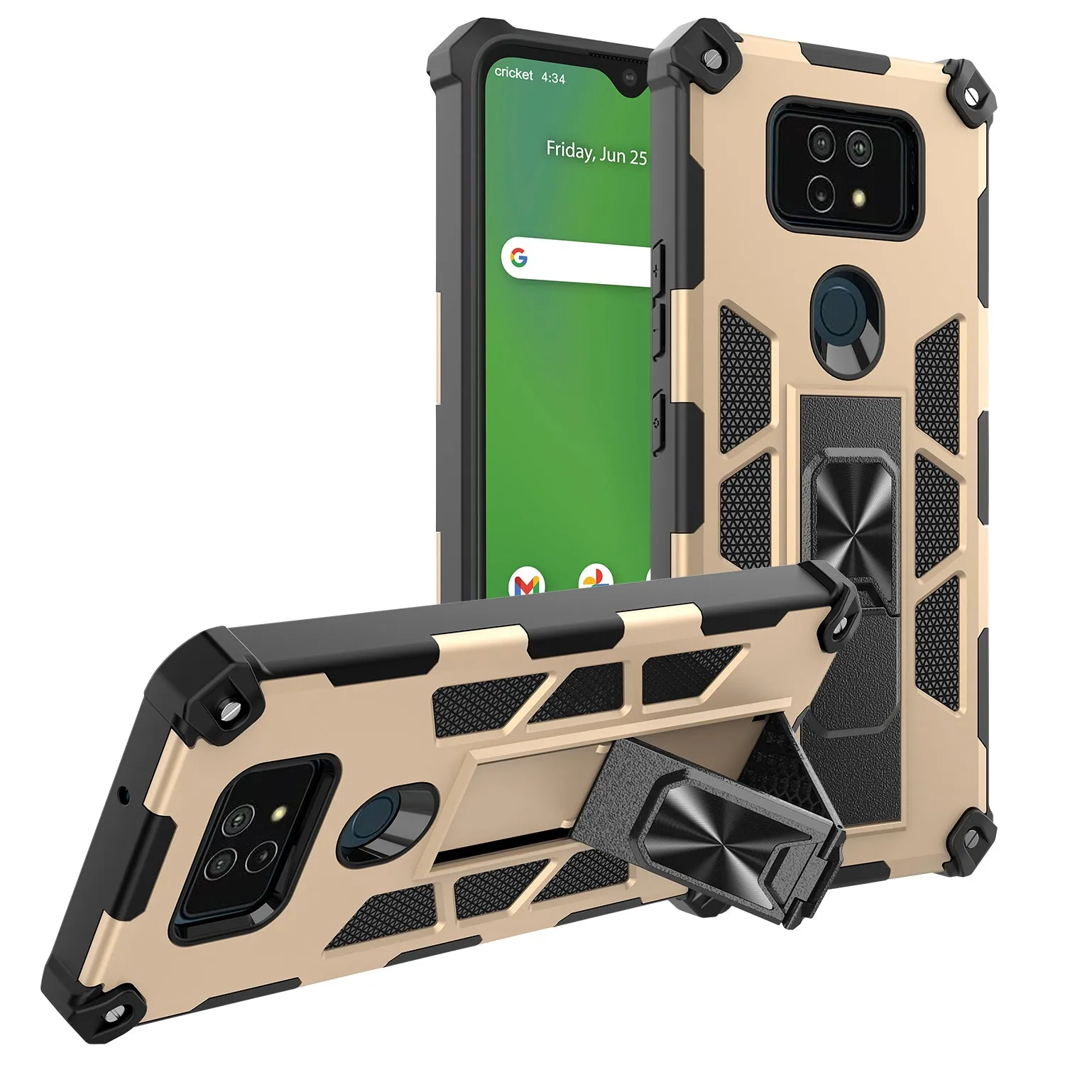 Cricket Ovation 2 Case ,AT&T Maestro Max Case [Military Grade] Ring Car Mount Kickstand Hybrid Hard PC Soft TPU Shockproof Protective Case - Gold