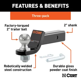 CURT 45037 Loaded Ball Mounts with 2in. Balls (2in. Shank; 7;500 lbs.; 2in. Drop; 3-Pack)